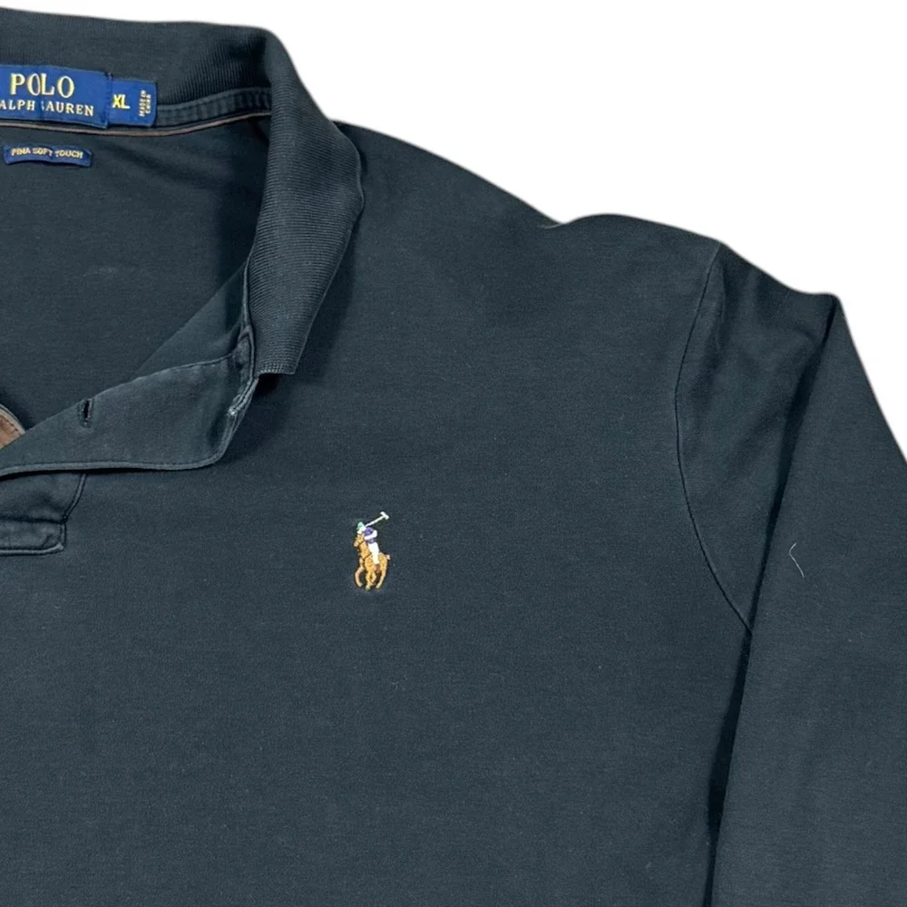 Polo Ralph Lauren‎ Pima Soft Touch Black Long Sleeve Polo Shirt Men's XL FLAW